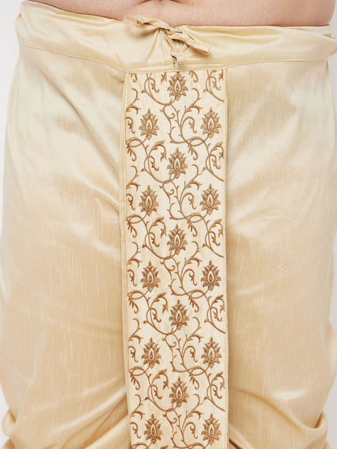 Men's Plus Size Gold Cotton Blend Embroidered Traditional Dhoti